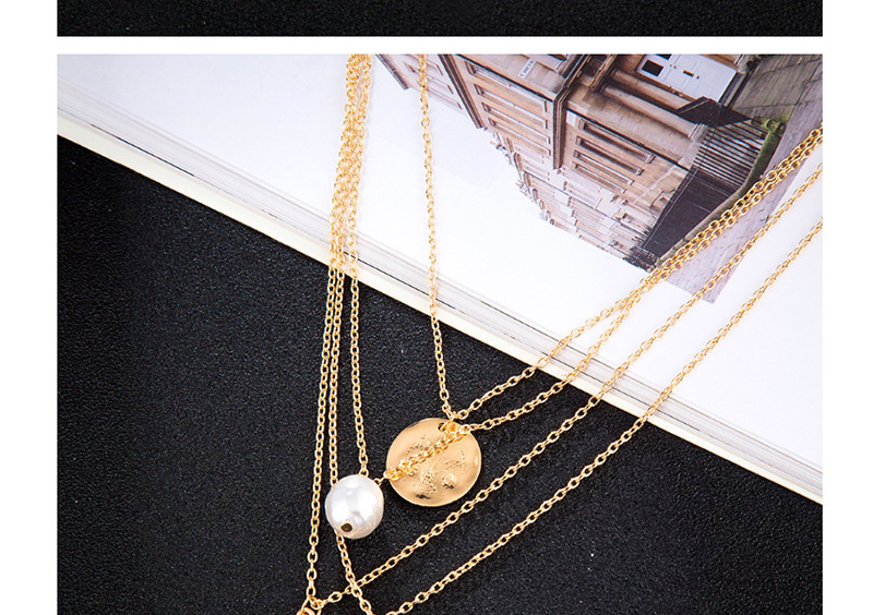 Fashion Gold Alloy Geometry Round Pearl Multi-layer Necklace,Multi Strand Necklaces