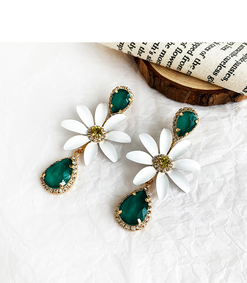 Fashion White Alloy Diamond Flower Earrings,Drop Earrings