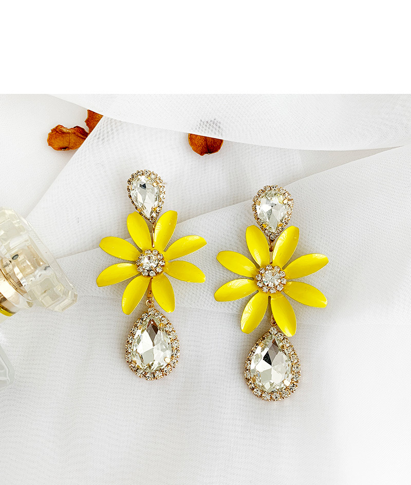 Fashion Yellow Alloy Diamond Flower Earrings,Drop Earrings