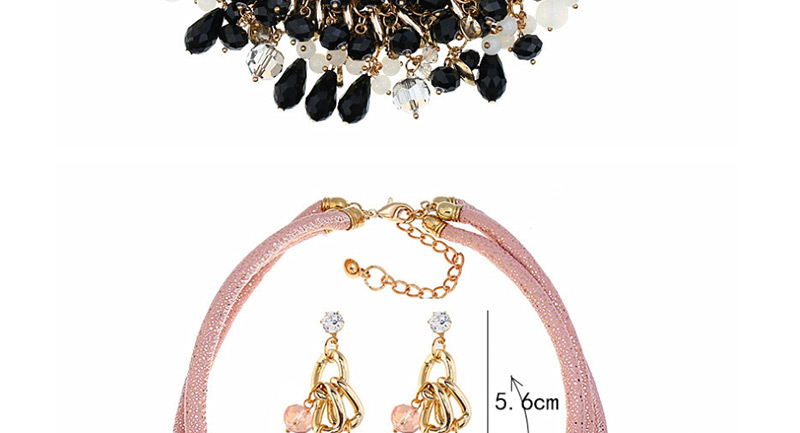 Fashion Black Gemstone Multilayer Necklace + Diamond Earring Set,Jewelry Sets