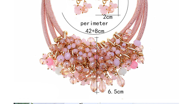 Fashion Pink Gemstone Multilayer Necklace + Diamond Earring Set,Jewelry Sets