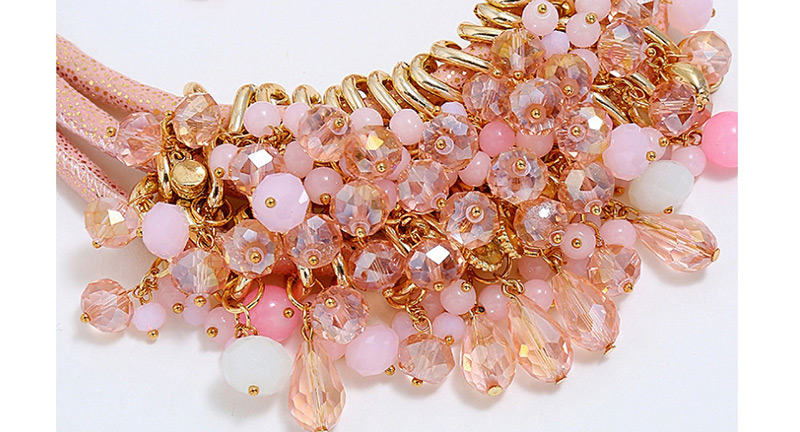 Fashion Pink Gemstone Multilayer Necklace + Diamond Earring Set,Jewelry Sets