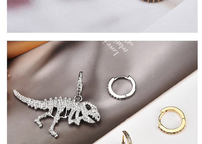 Fashion White Asymmetrical Dinosaur Zircon Inlay Earrings,Earrings