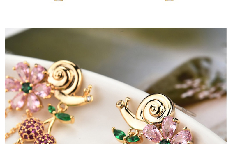 Fashion Gold  Silver Needle Snail Cherry Fringed Diamond Earrings,Earrings