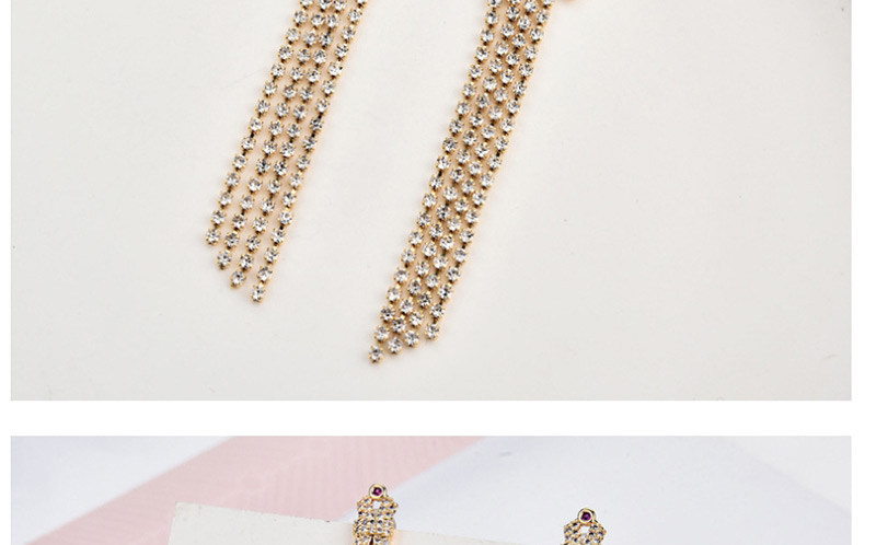 Fashion Gold Micro-inlaid Zircon Tassel Beauty  Silver Needle Earrings,Earrings