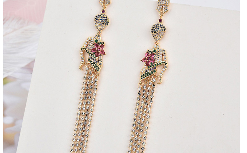 Fashion Gold Micro-inlaid Zircon Tassel Beauty  Silver Needle Earrings,Earrings