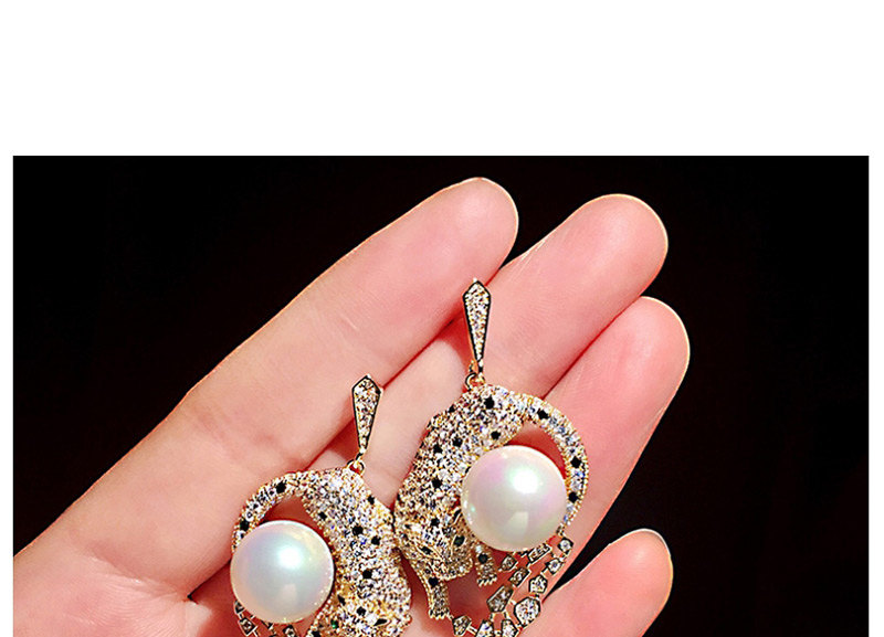 Fashion Gold  Silver Pin Pearl Black Spot Leopard Micro Inlaid Zircon Earrings,Earrings