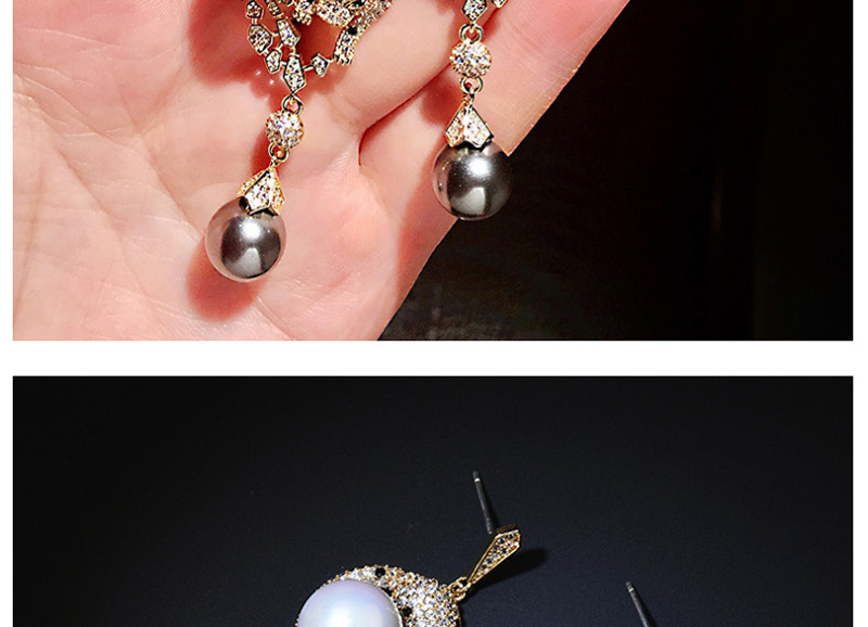 Fashion Gold  Silver Pin Pearl Black Spot Leopard Micro Inlaid Zircon Earrings,Earrings