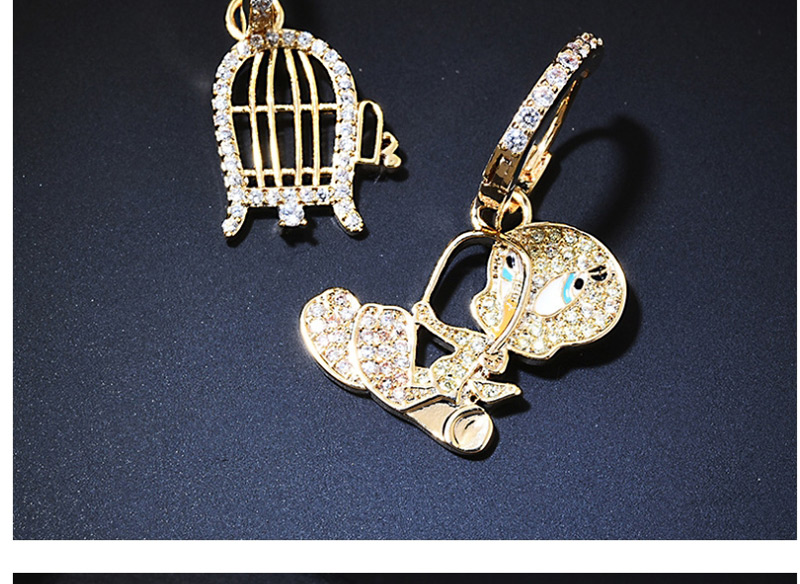 Fashion Gold Micro-inlaid Zircon Small Yellow Duck And Birdcage Earrings,Earrings