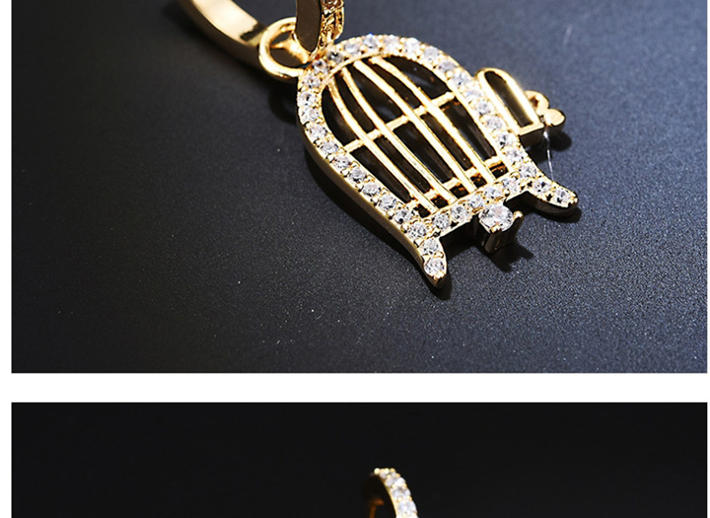 Fashion Gold Micro-inlaid Zircon Small Yellow Duck And Birdcage Earrings,Earrings