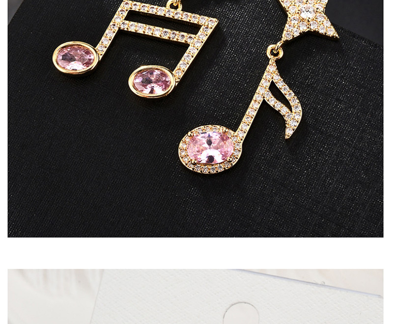 Fashion Pink  Silver Needle Zircon Asymmetric Note Earrings,Earrings