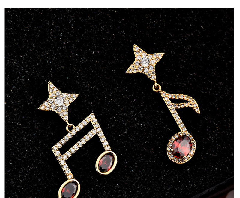Fashion Pink  Silver Needle Zircon Asymmetric Note Earrings,Earrings
