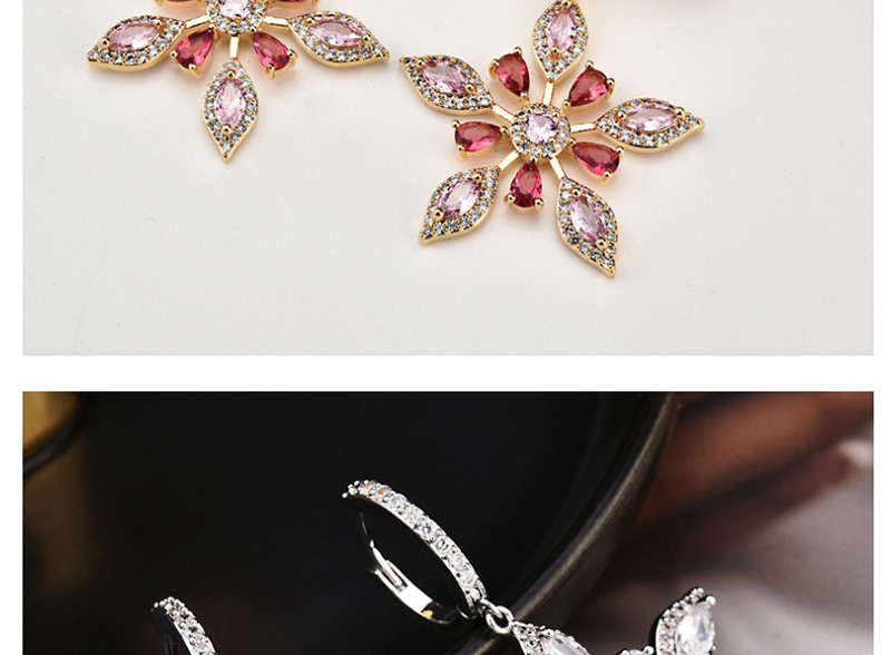Fashion Red  Silver Needle Zircon Snowflake Ice Crystal Earrings,Earrings