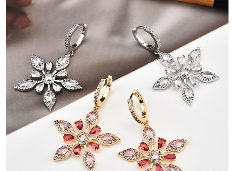Fashion Red  Silver Needle Zircon Snowflake Ice Crystal Earrings,Earrings