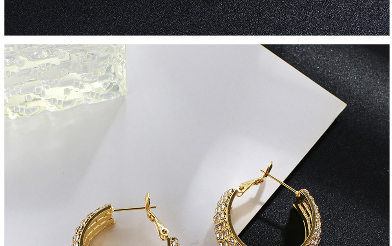 Fashion Rose Gold Claw Chain Multi-row Diamond Earrings,Hoop Earrings