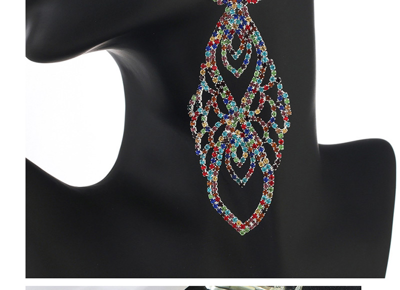 Fashion Silver + Color Diamond Claw Chain Full Of Diamond Earrings,Drop Earrings