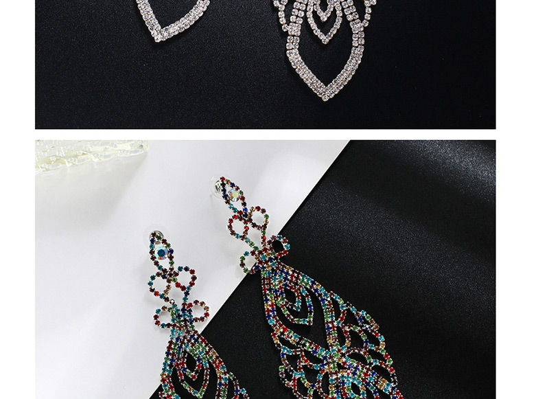 Fashion Silver + Color Diamond Claw Chain Full Of Diamond Earrings,Drop Earrings