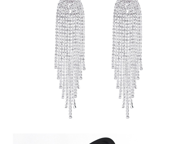 Fashion Silver + Color Diamond Claw Chain Studded Tassel Earrings,Drop Earrings