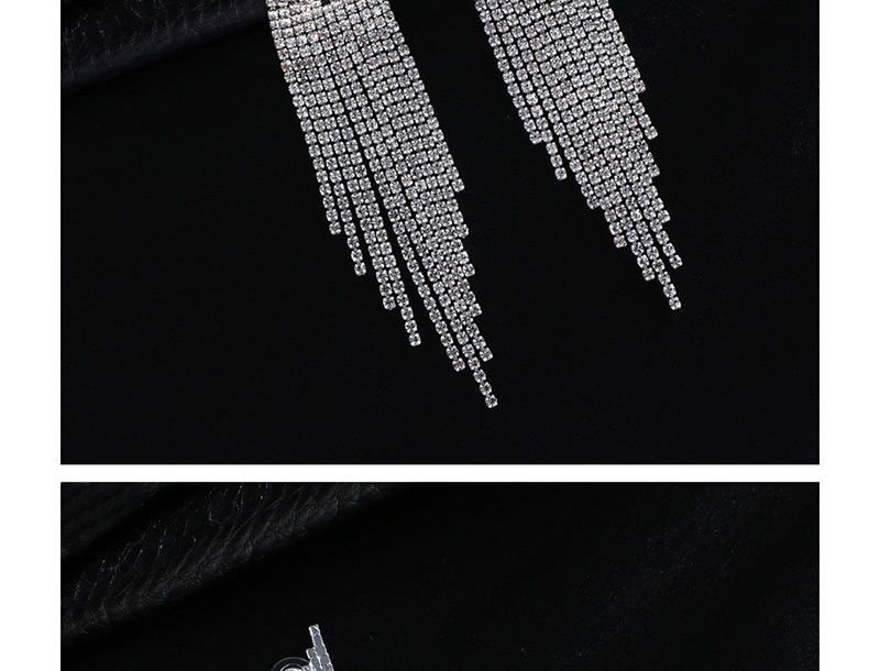 Fashion Silver + White Diamond Claw Chain Studded Tassel Earrings,Drop Earrings