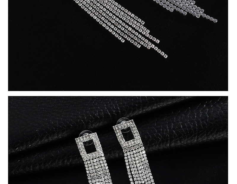 Fashion Gold + White Diamond Claw Chain Full Of Tassel Earrings,Drop Earrings