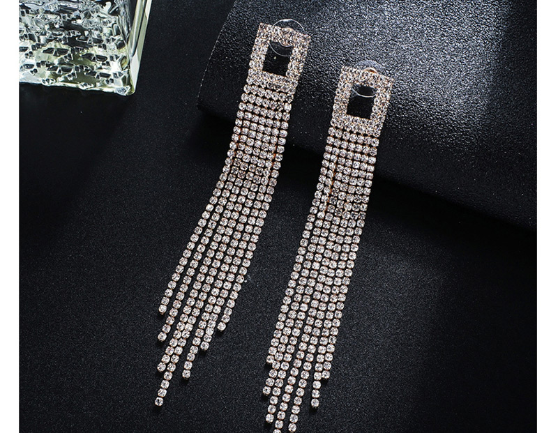 Fashion Gold + Diamond Claw Chain Full Of Tassel Earrings,Drop Earrings
