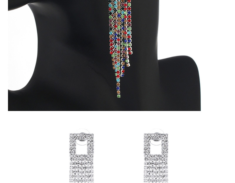 Fashion Silver + Color Diamond Claw Chain Full Of Tassel Earrings,Drop Earrings