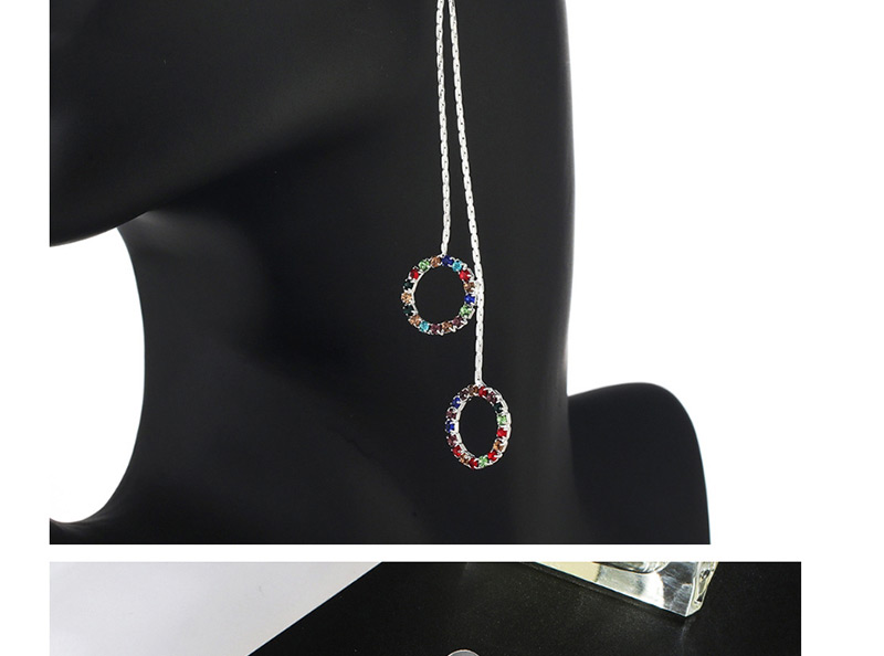 Fashion Gold + White Diamond Claw Chain Tassel Circle Earrings,Drop Earrings