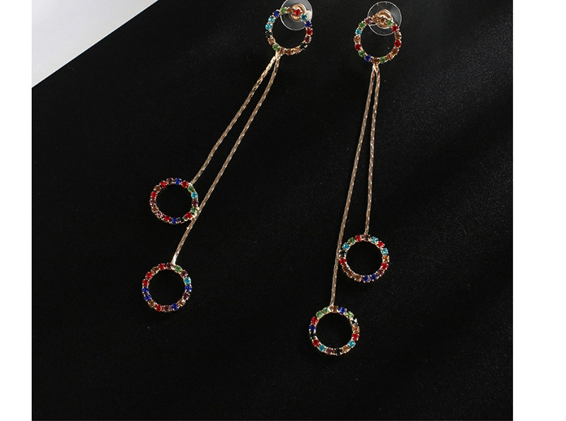 Fashion Silver + Color Diamond Claw Chain Tassel Circle Earrings,Drop Earrings