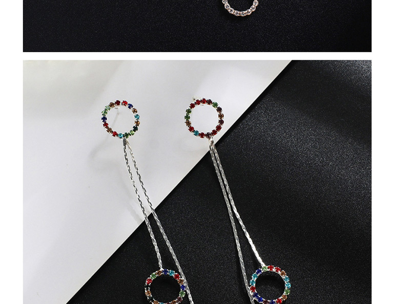 Fashion Silver + White Diamond Claw Chain Tassel Circle Earrings,Drop Earrings