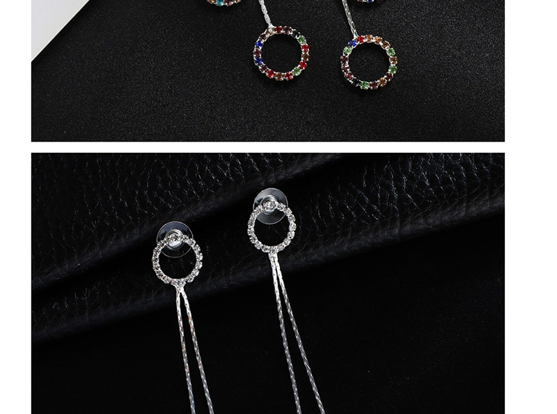 Fashion Silver + Color Diamond Claw Chain Tassel Circle Earrings,Drop Earrings