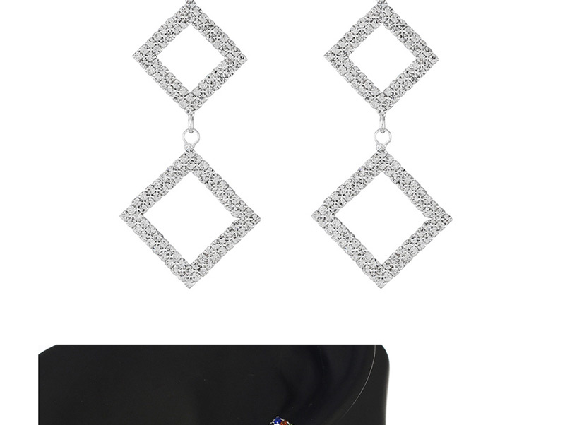 Fashion Silver + White Diamond Diamond Combination Diamond Claw Chain Earrings,Drop Earrings