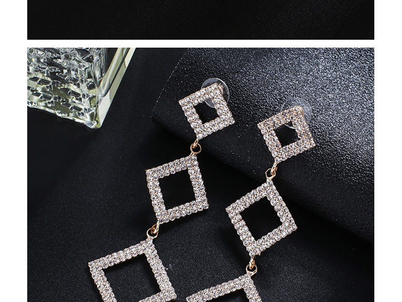 Fashion Silver + Color Diamond Diamond Combination Diamond Claw Chain Earrings,Drop Earrings
