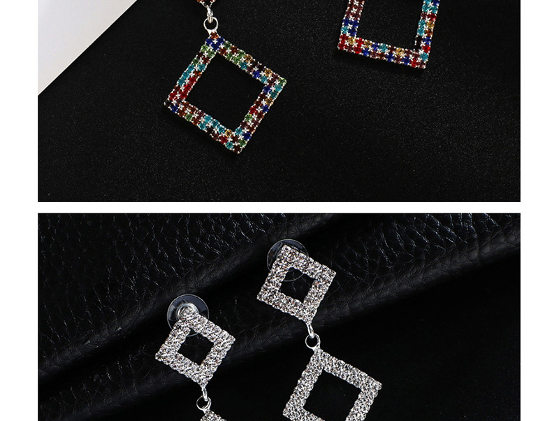 Fashion Silver + Color Diamond Diamond Combination Diamond Claw Chain Earrings,Drop Earrings