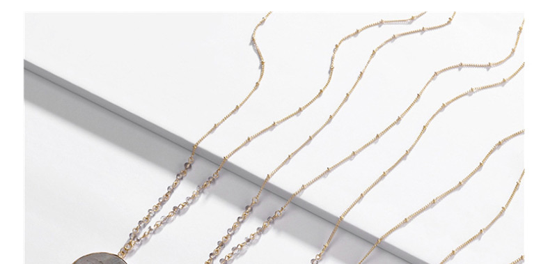 Fashion Round Gold Natural Stone Edging Crystal Bead Necklace,Crystal Necklaces