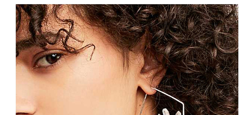 Fashion Black Copper Wire Geometric Arrow Natural Crystal Tooth Stone Woven Earrings,Hoop Earrings