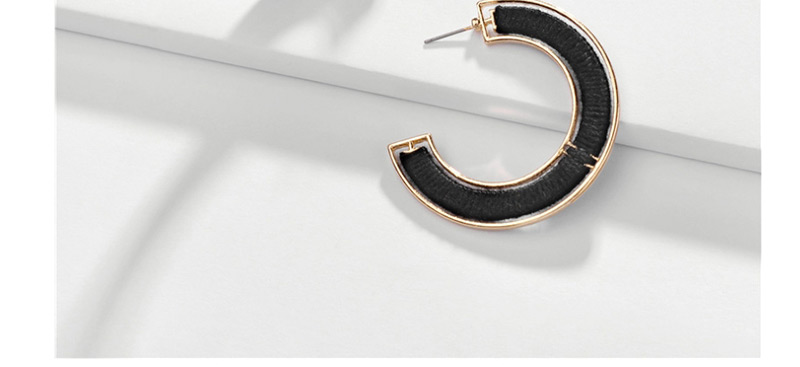 Fashion Black Alloy Wrapped Cotton Thread Hollow C-shaped Earrings,Hoop Earrings