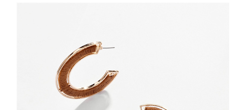 Fashion Brown Alloy Wrapped Cotton Thread Hollow C-shaped Earrings,Hoop Earrings