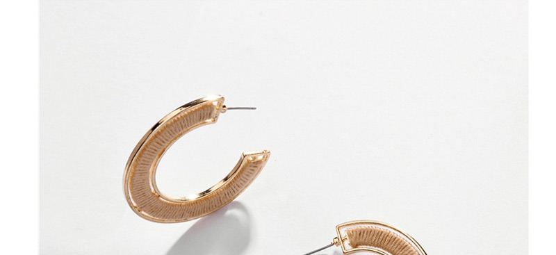 Fashion Yellow Alloy Wrapped Cotton Thread Hollow C-shaped Earrings,Hoop Earrings