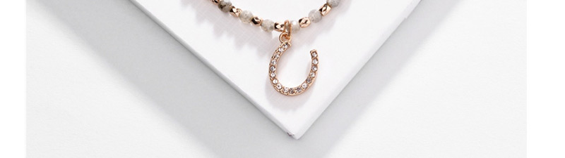 Fashion Gray Alloy Drill U-shaped Pull Natural Stone Beads Bracelet,Fashion Bracelets
