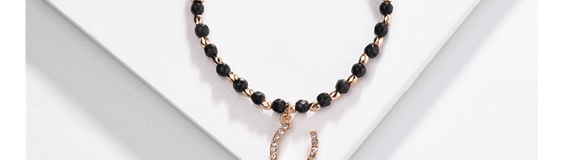 Fashion Black Alloy Drill U-shaped Pull Natural Stone Beads Bracelet,Fashion Bracelets