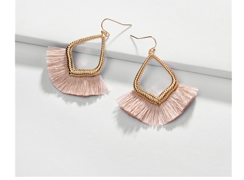 Fashion Pink Alloy Hollowed Out Ear Fringed Fan Earrings,Drop Earrings