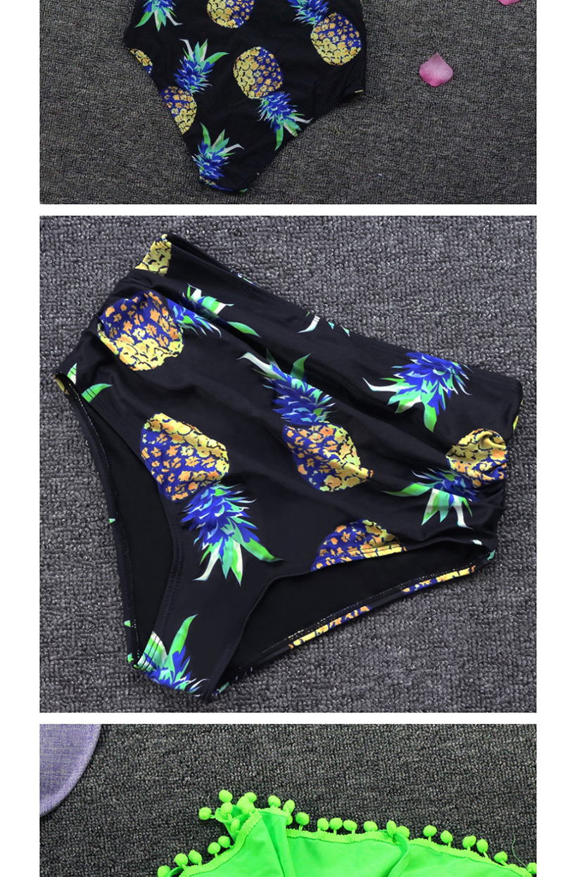 Fashion Black Hair Ball Large Lotus Leaf Print Split Swimsuit,Swimwear Sets