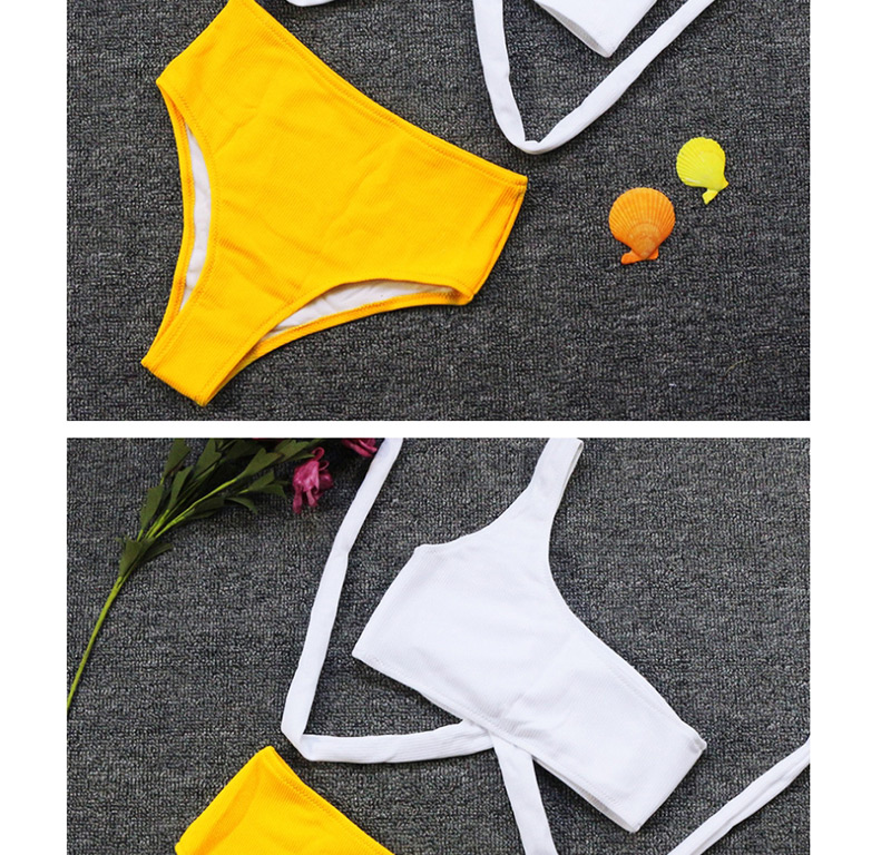 Fashion Yellow And White One-shoulder Strap Bikini,Bikini Sets