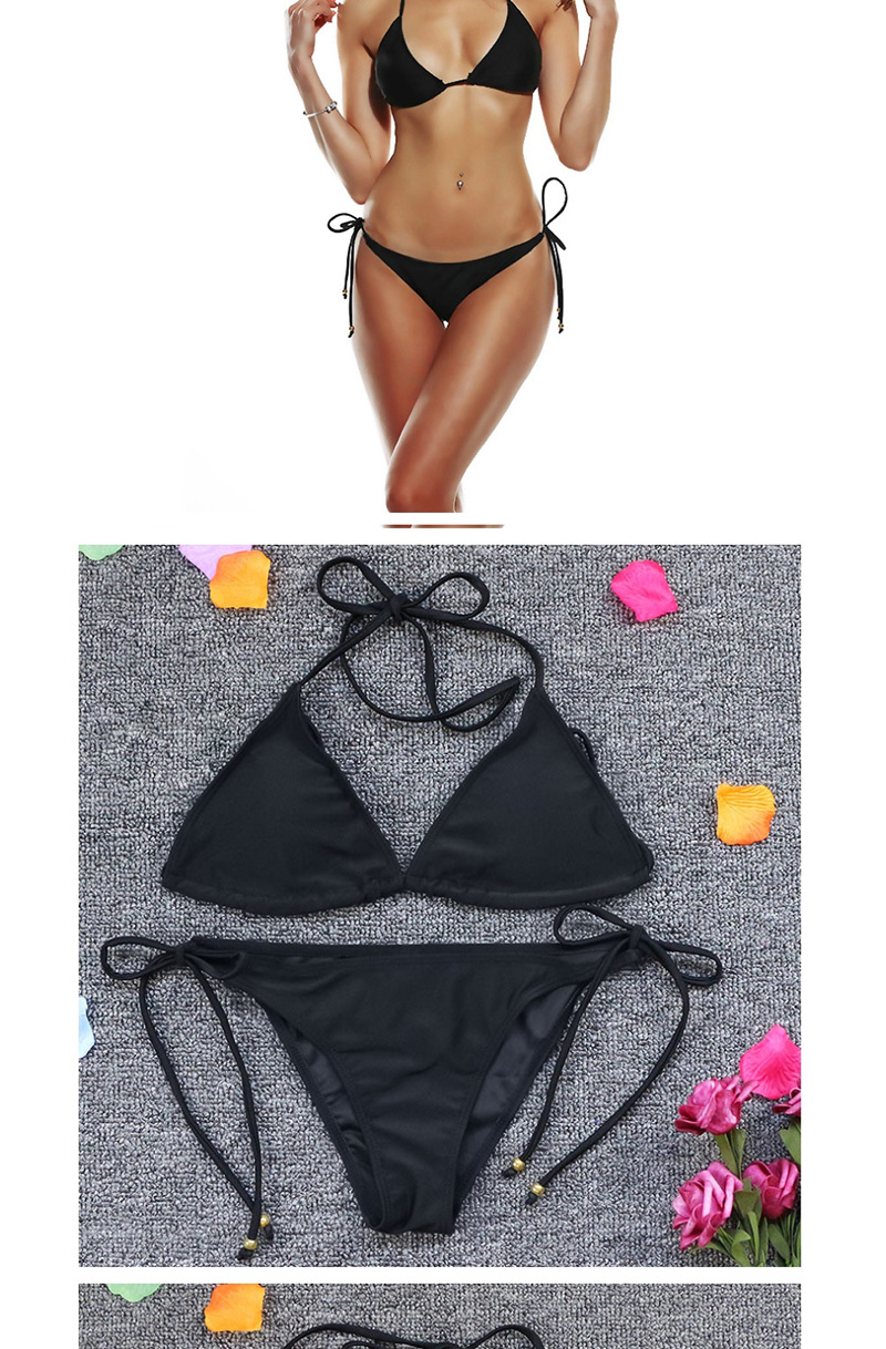 Fashion Black Solid Color Split Swimsuit,Bikini Sets
