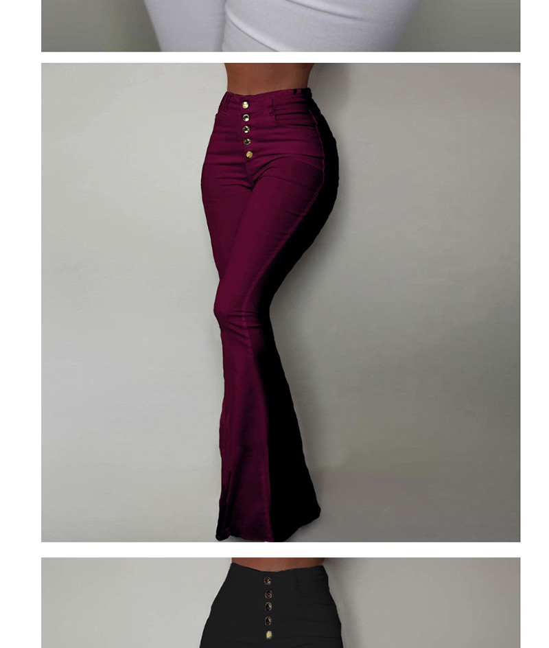 Fashion Wine Red High-waist Single-breasted Flared Pants,Pants