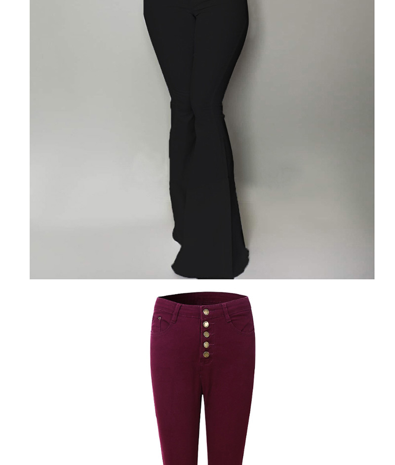 Fashion Wine Red High-waist Single-breasted Flared Pants,Pants