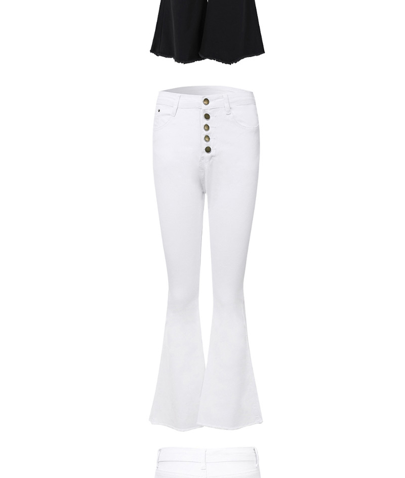 Fashion White High-waist Single-breasted Flared Pants,Pants