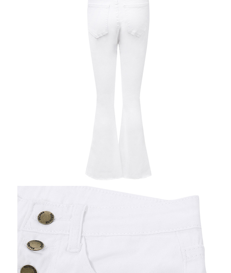 Fashion White High-waist Single-breasted Flared Pants,Pants