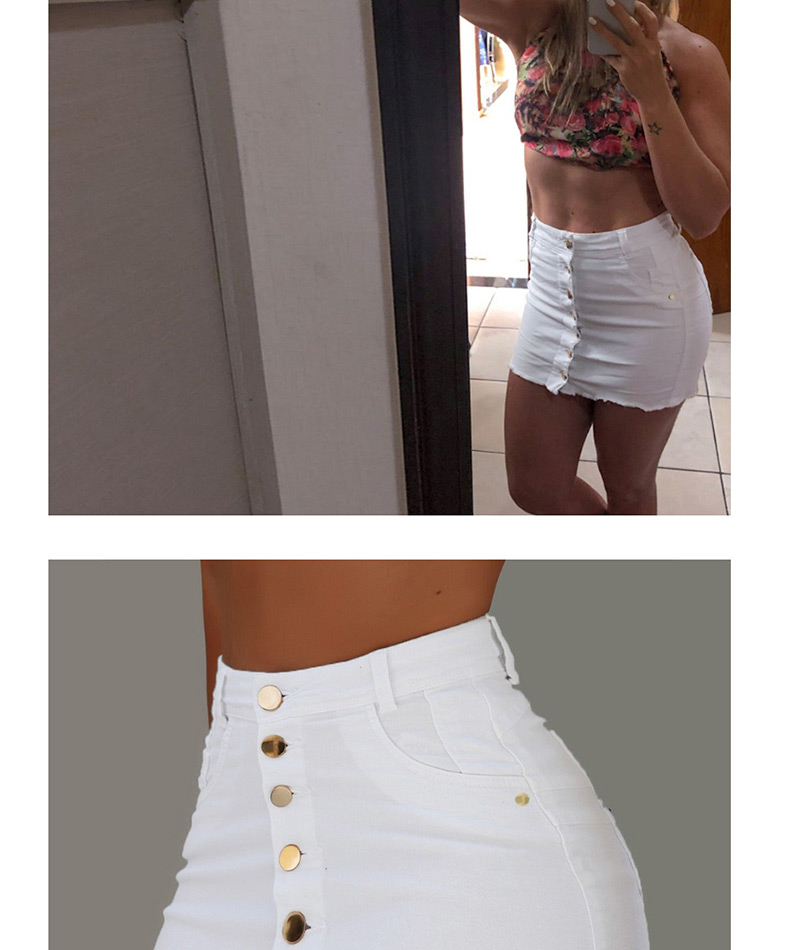 Fashion White Single-breasted Detachable One-piece Edging High Waist Skirt,Skirts