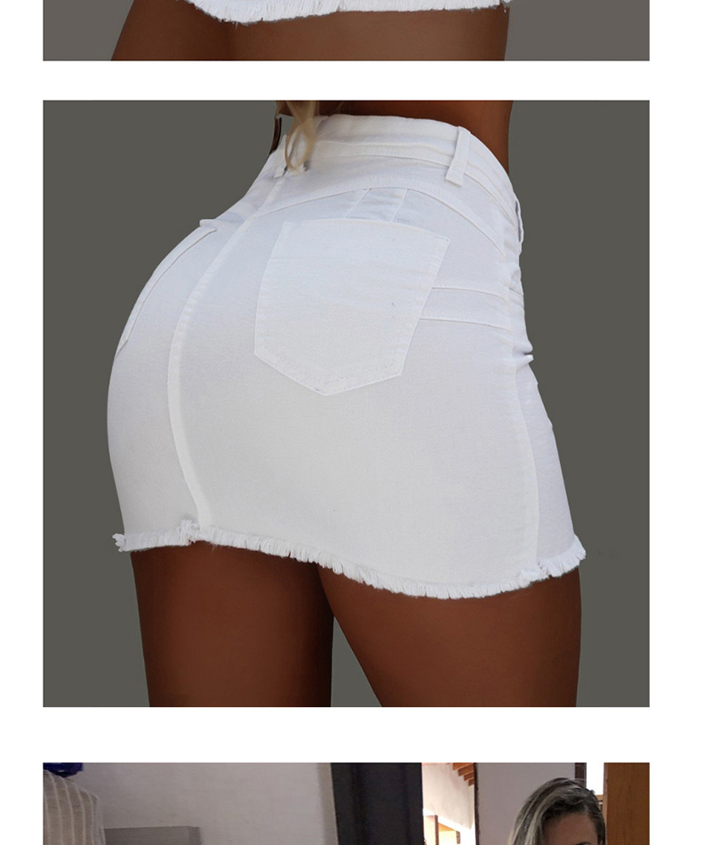 Fashion White Single-breasted Detachable One-piece Edging High Waist Skirt,Skirts